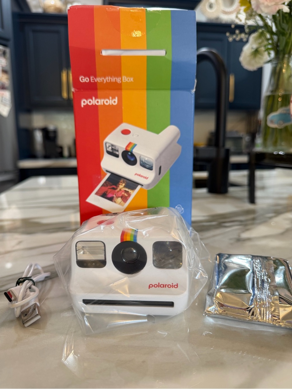 Polaroid White Instant Camera with Rainbow Stripe